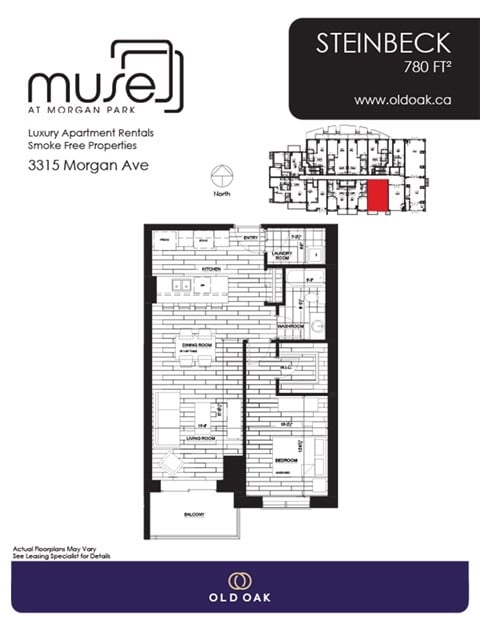 Floor plan for 1 bed, 1 bath, 780 sqft